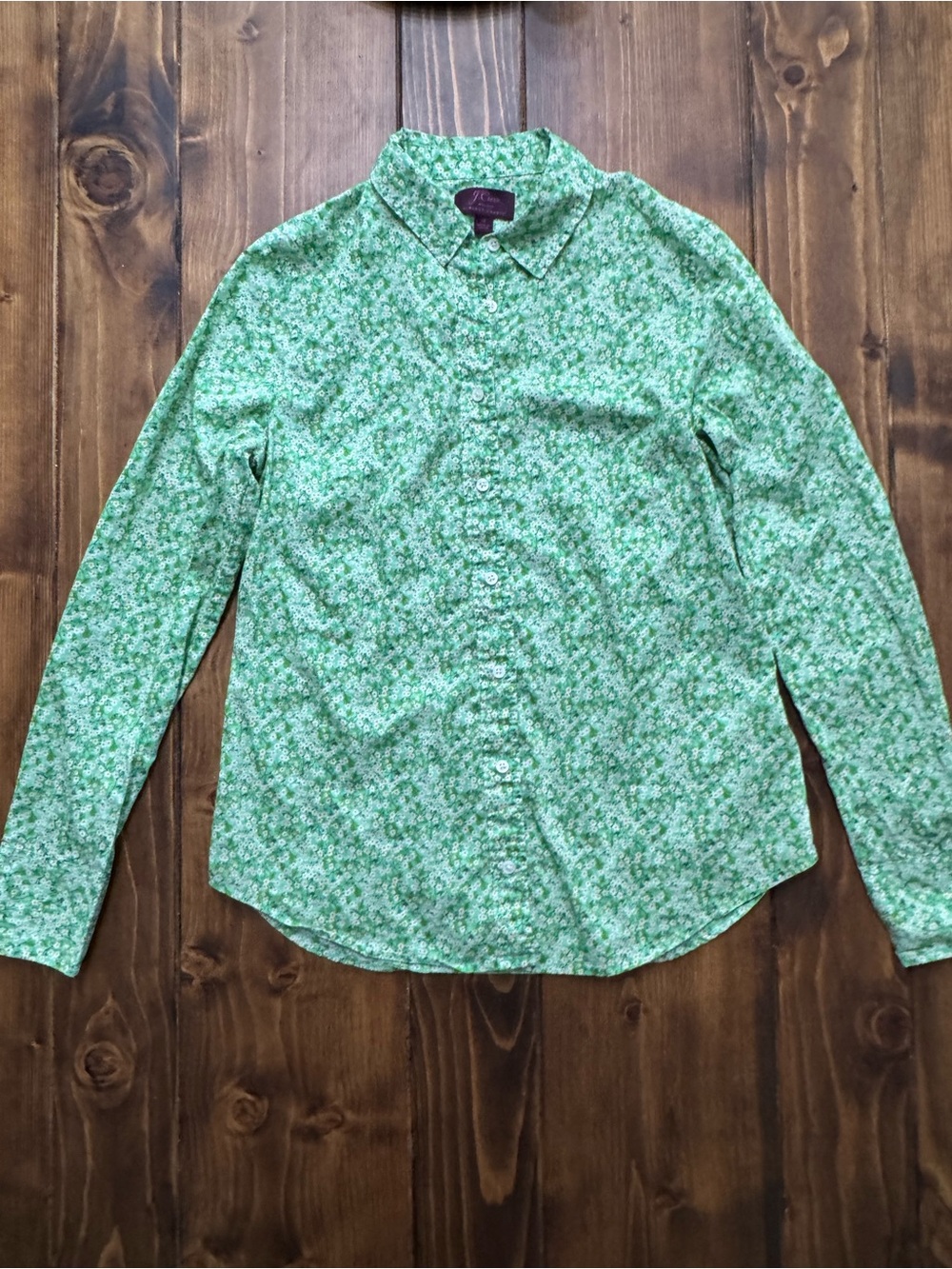 J. Crew Green Floral Cotton Button-Down Shirt